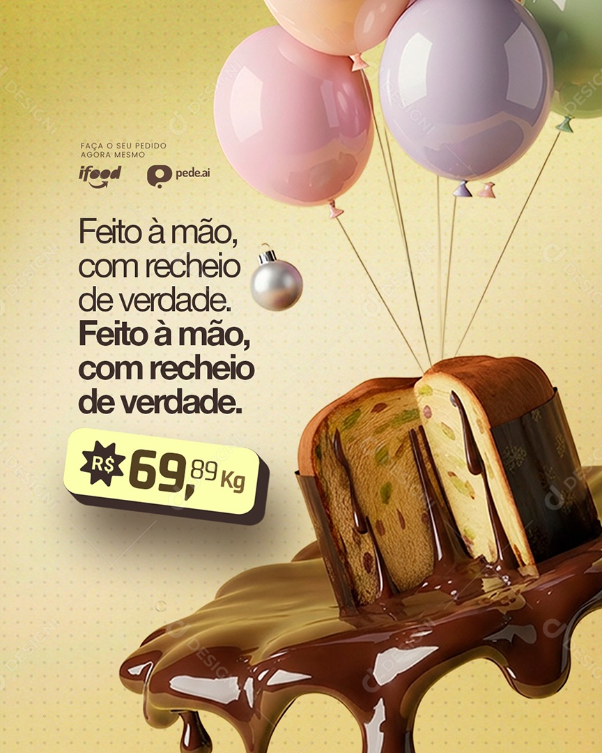 Doceria Panetone Feito à Mãos com Recheio de Verdade Social Media PSD Editável
