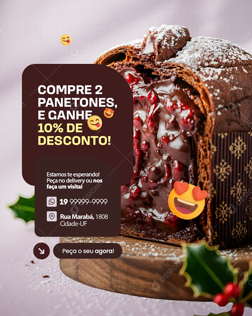 Doceria Compre Dois Panetones e Ganhe 10% de Desconto Social Media PSD Editável