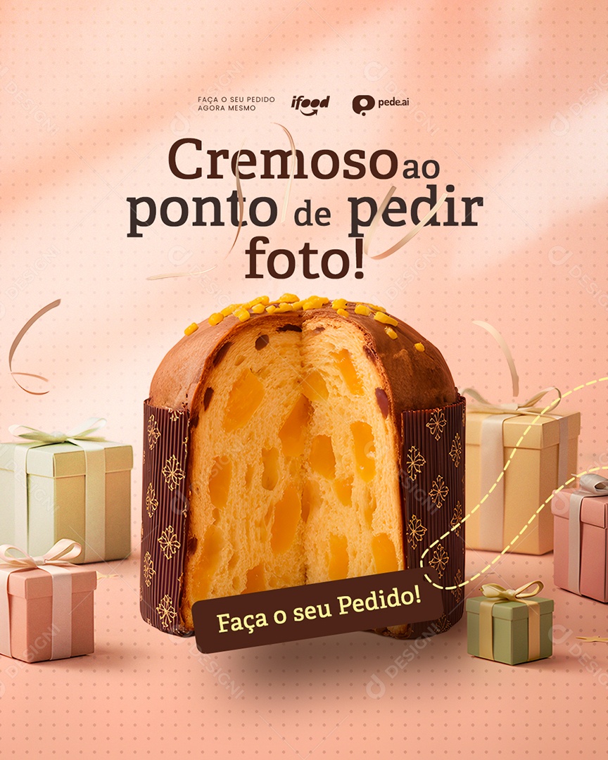 Doceria Panetone Cremoso ao Ponto de Pedir Foto Social Media PSD Editável