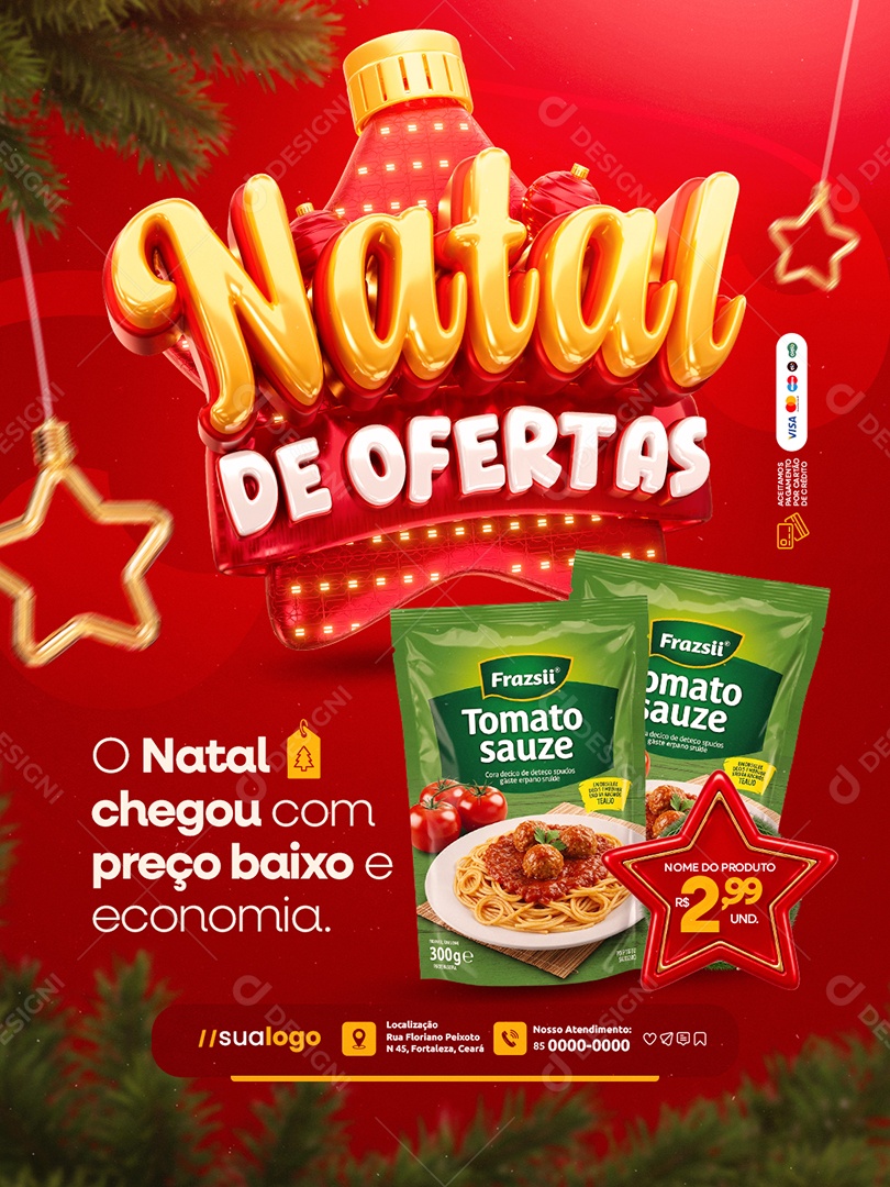Natal de Ofertas Supermercado Extrato de Tomate Social Media PSD Editável
