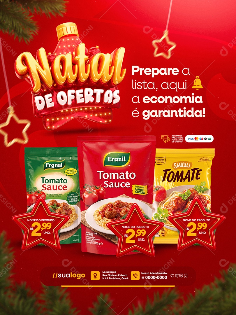 Natal de Ofertas Supermercado Prepare a Lista Aqui Social Media PSD Editável