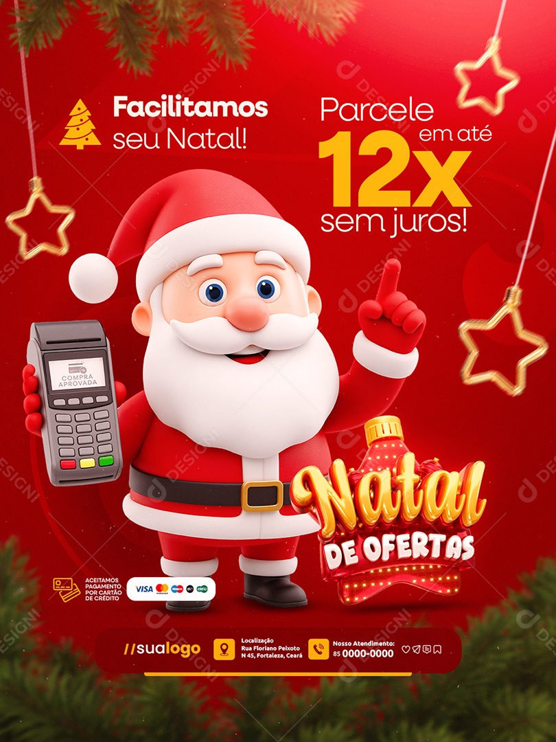 Natal de Ofertas Supermercado Facilitamos Seu  Natal Parcele Social Media PSD Editável