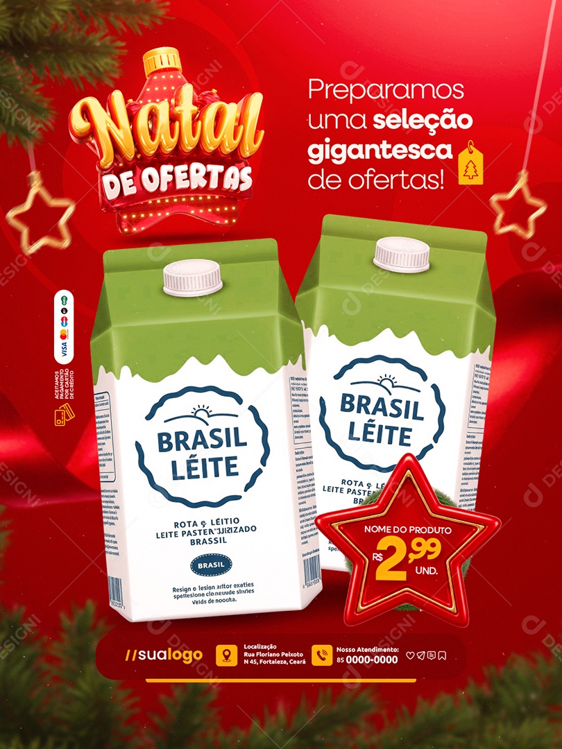 Natal de Ofertas Supermercado Caixa de Leite Preparamos Uma Seleção Gigantesca Social Media PSD Editável