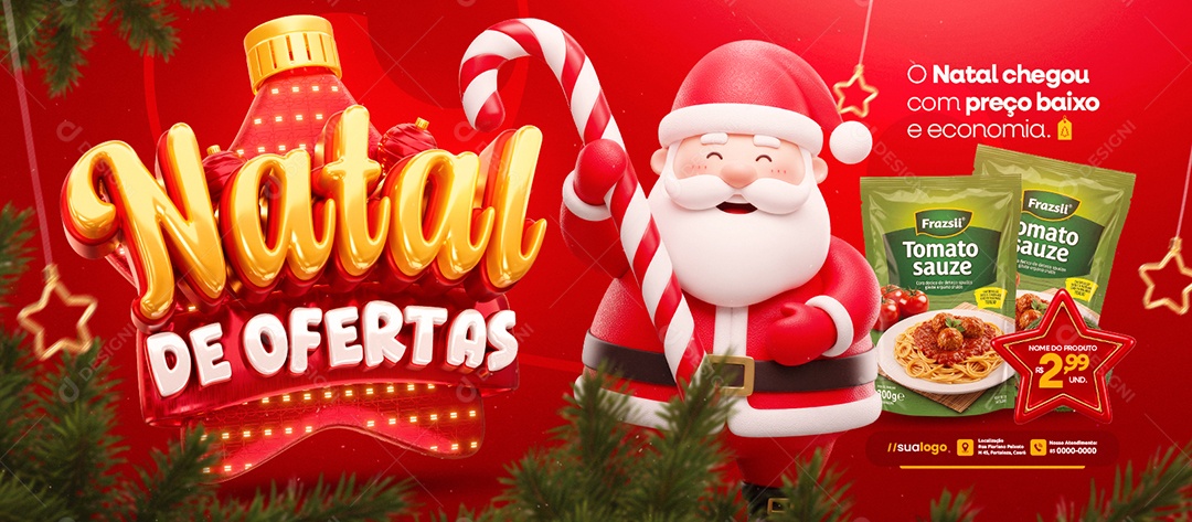 Banner Natal de Ofertas Supermercado Preço Baixo Social Media PSD Editável