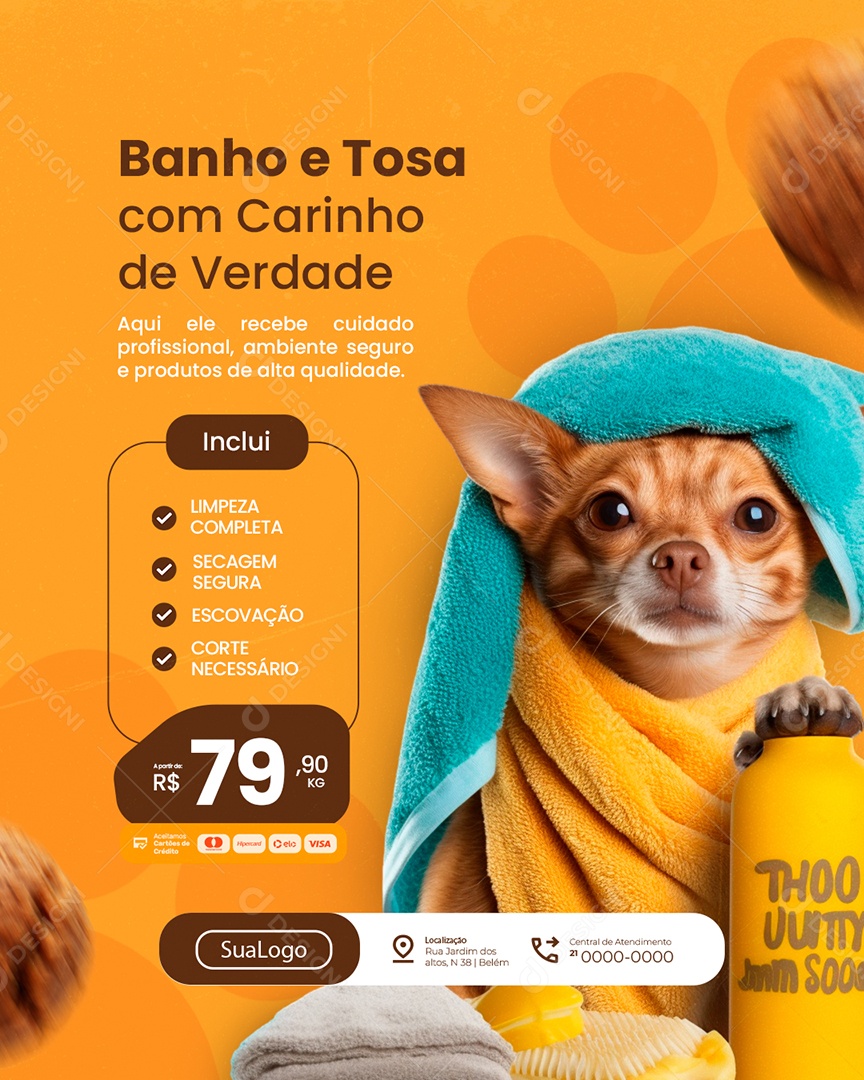 Petshop Banho e Tosa com Carinho de Verdade Social Media PSD Editável