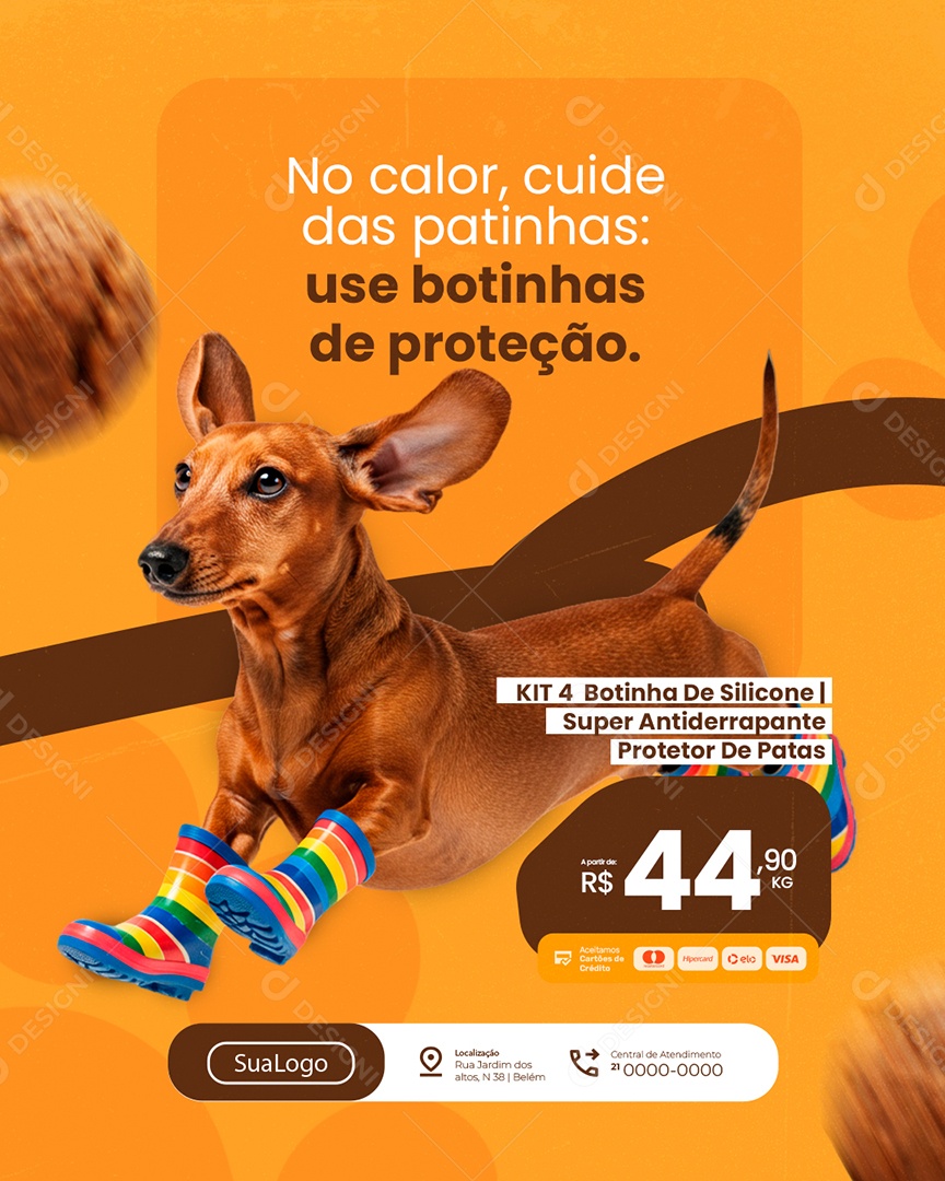 Petshop no Calor Cuide das Patinhas Use Botinhas Social Media PSD Editável
