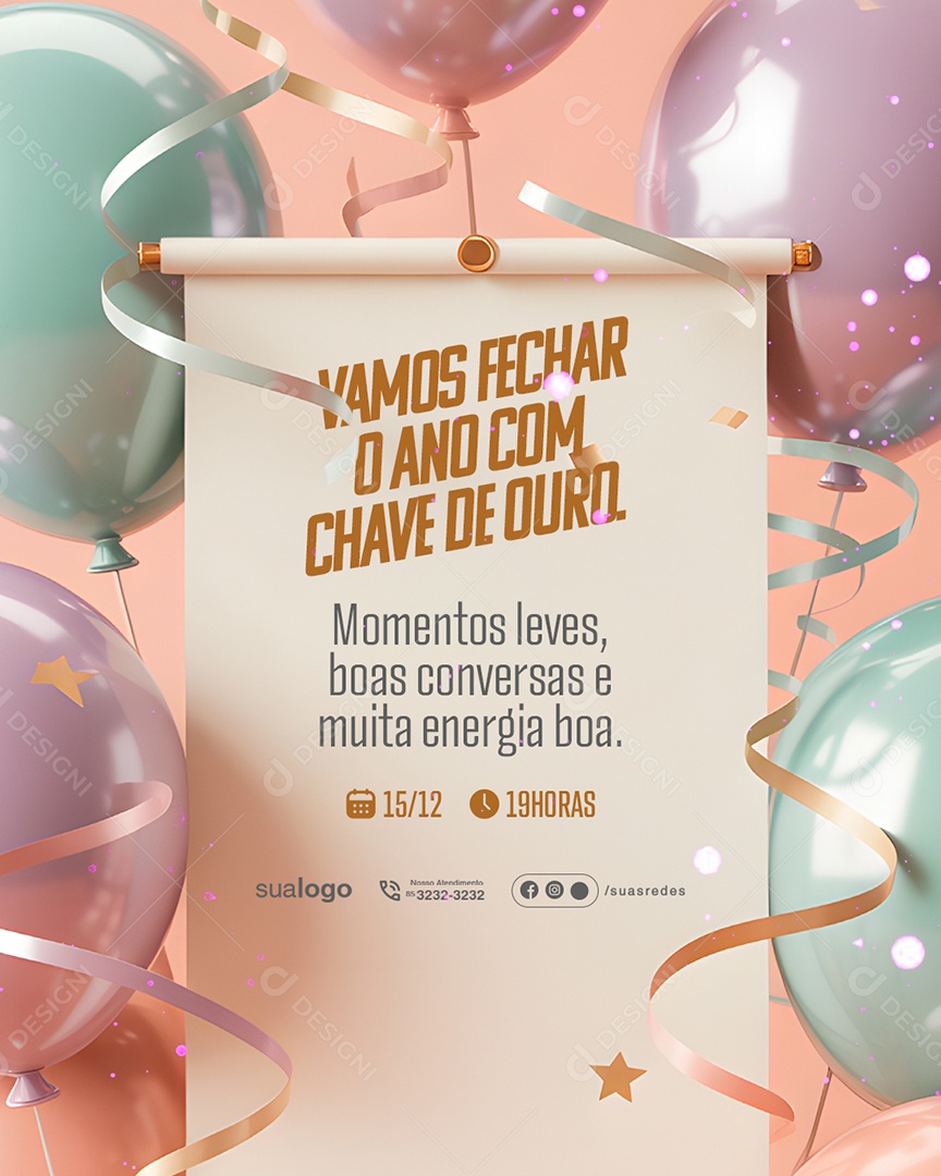 Confraternização Vamos Fechar o Ano com Chave de Ouro Social Media PSD Editável