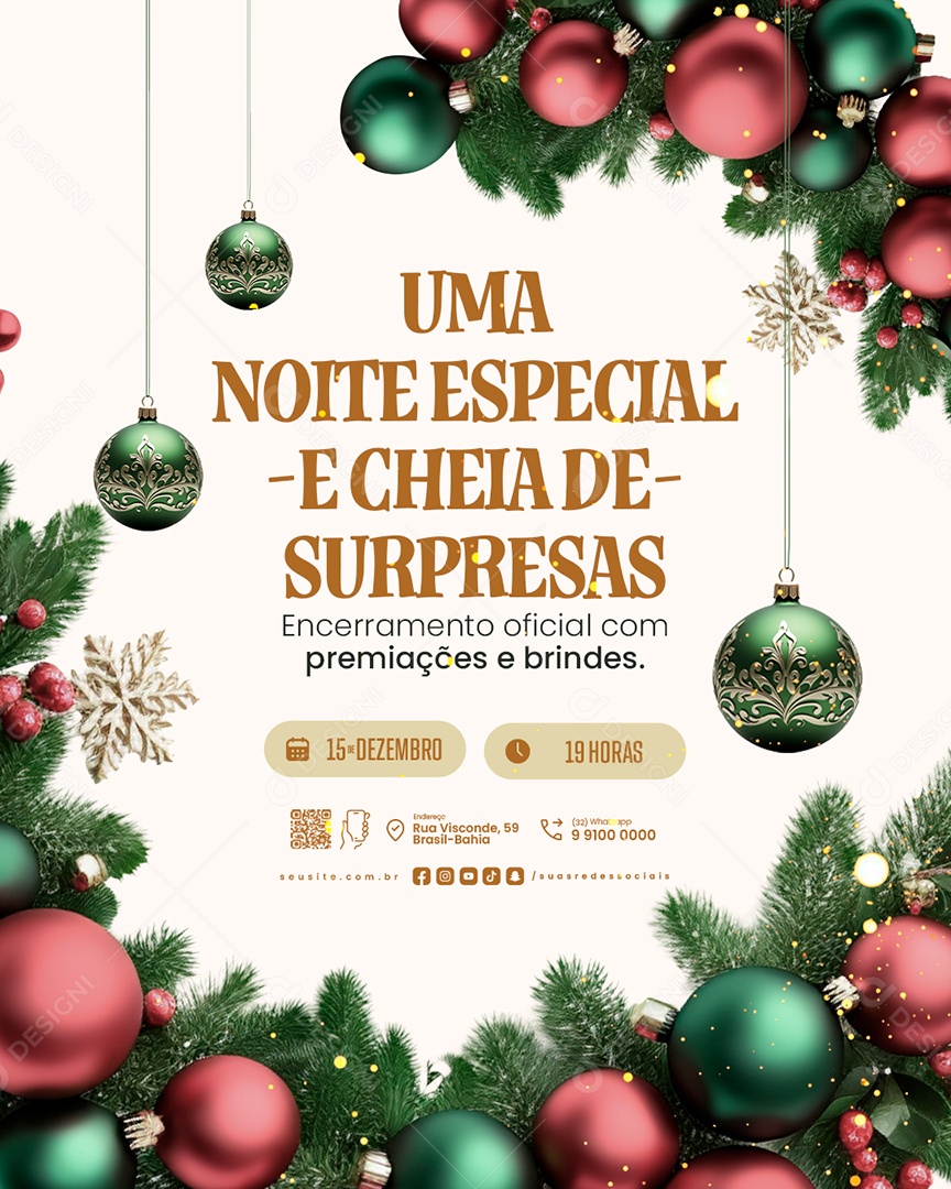 Confraternização Uma Noite Especial e Cheia de Surpresas Social Media PSD Editável