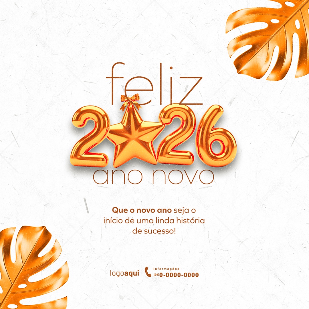 Feliz Ano Novo 2026 01 de Janeiro Social Media PSD Editável