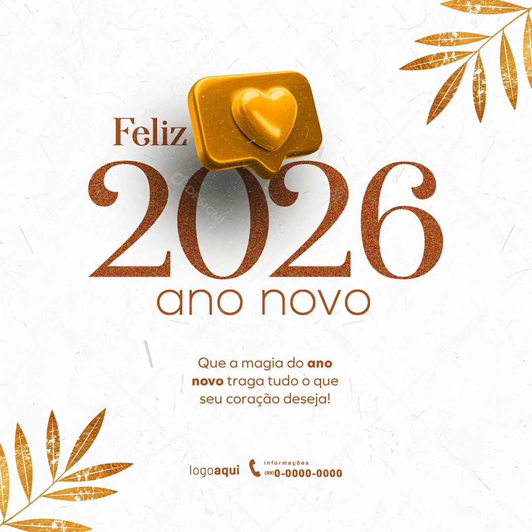 Feliz Ano Novo 2026 01 de Janeiro Social Media PSD Editável