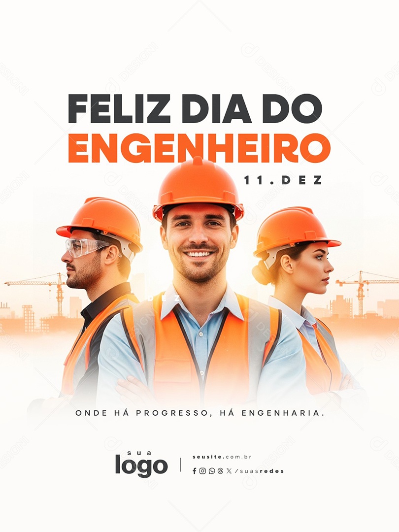 Feliz Dia do Engenheiro 11 de Dezembro Onde Há Progresso Social Media PSD Editável