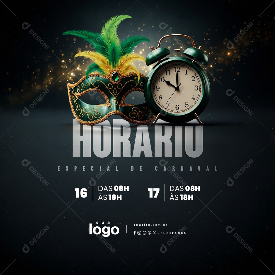 Horário Especial de Carnaval Social Media PSD Editável