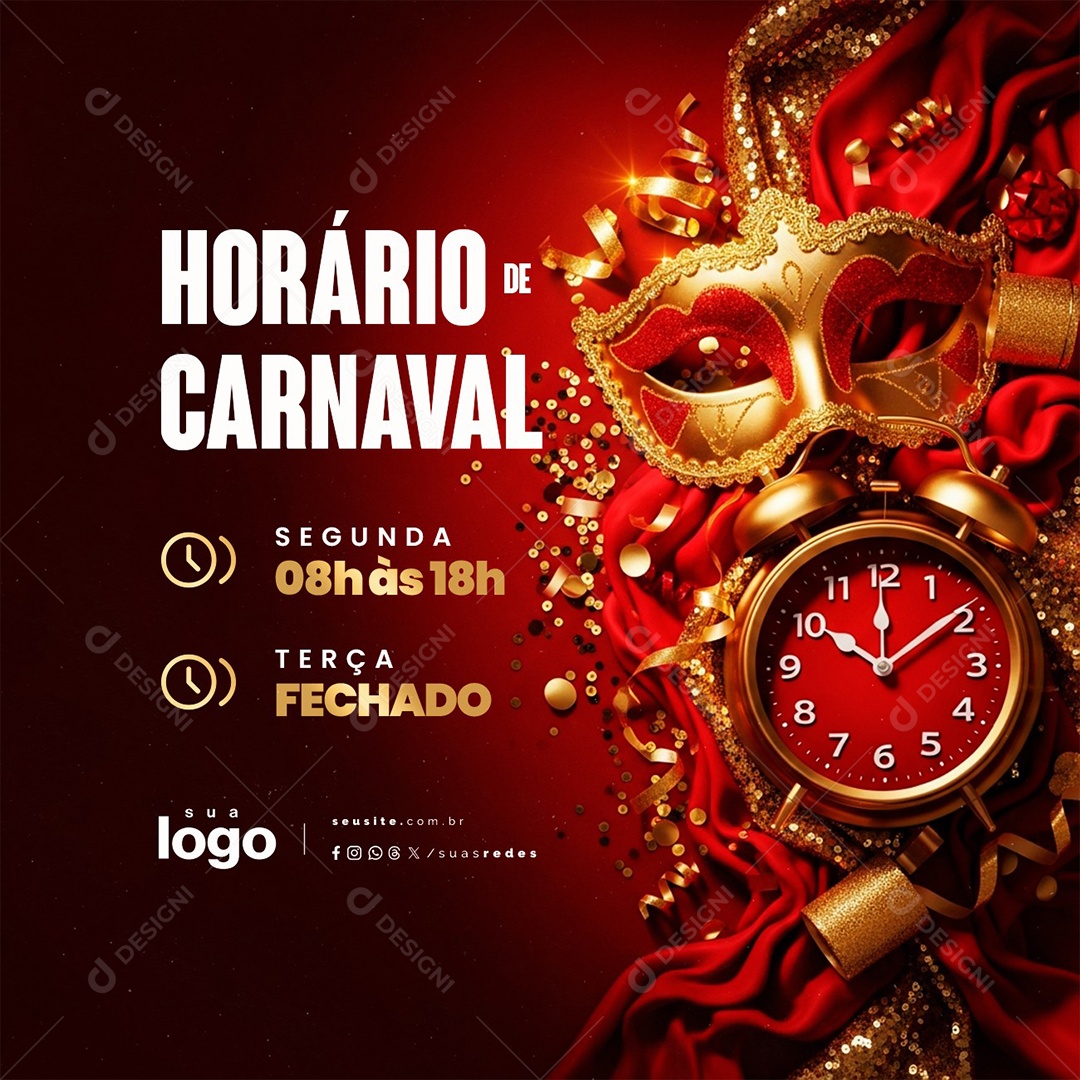 Horário de Carnaval Segunda Aberto Terça Fechado Social Media PSD Editável