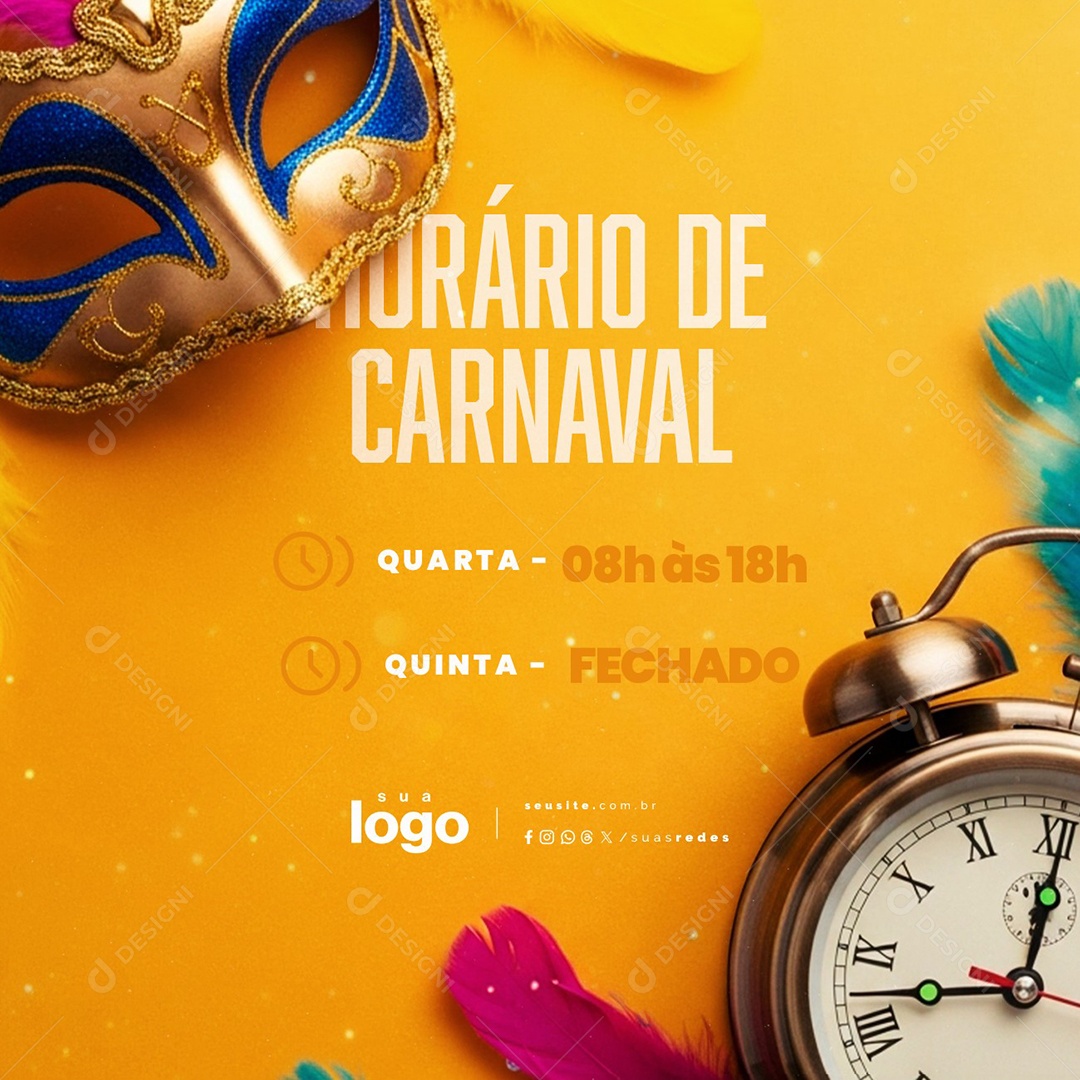 Horário de Carnaval Quarta Quinta Social Media PSD Editável
