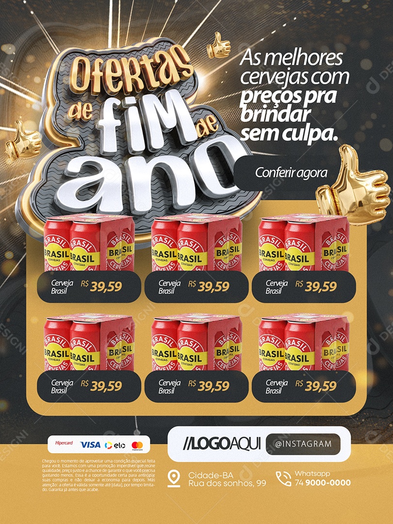 Ofertas de Fim de Ano Cervejaria Encarte As Melhores Cervejas Social Media PSD Editável