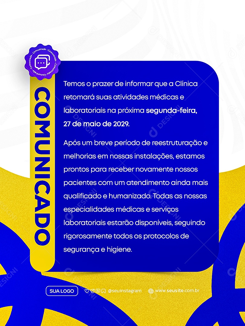 Comunicado Clinica Social Media PSD Editável