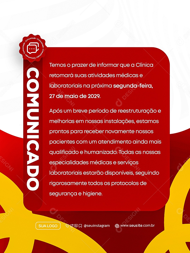 Comunicado Clinica Social Media PSD Editável