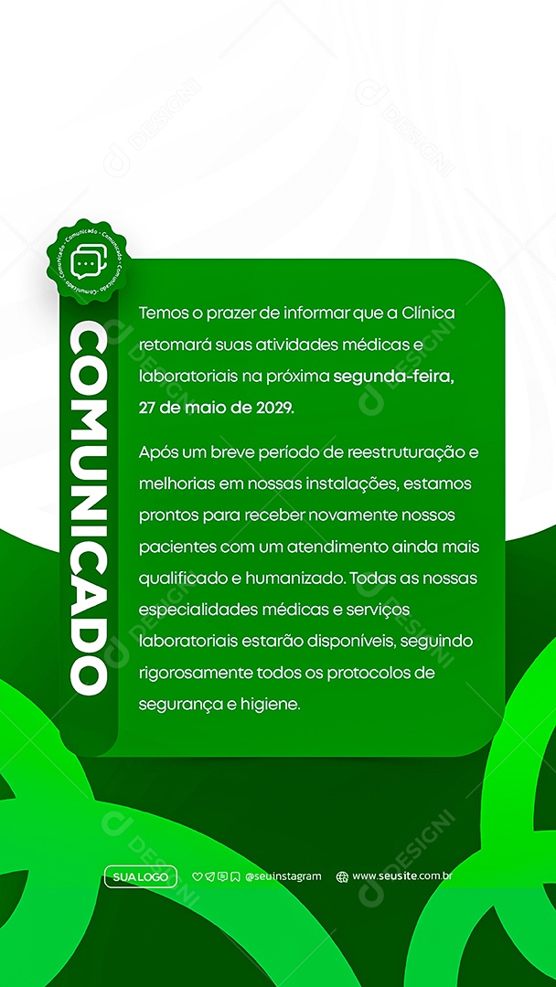 Story Comunicado Clinica Social Media PSD Editável