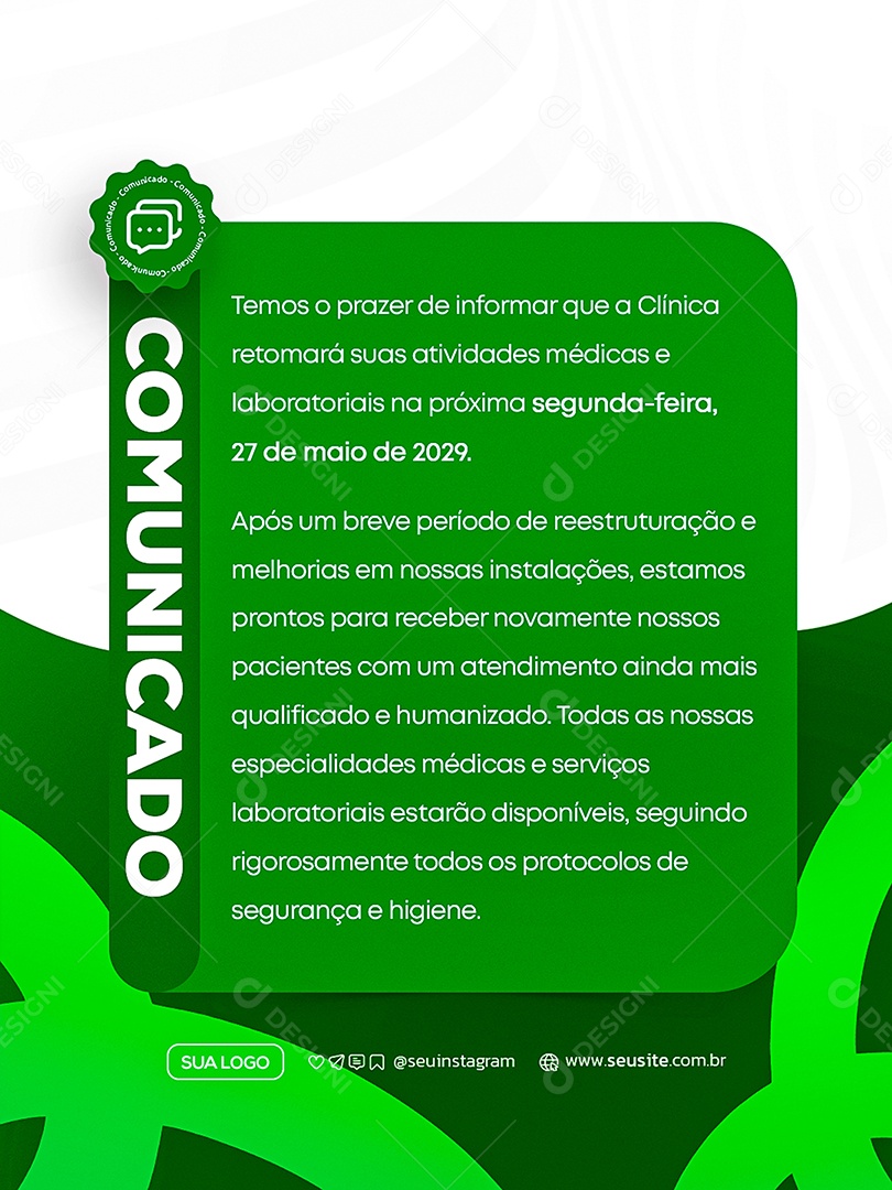 Comunicado Clinica Social Media PSD Editável