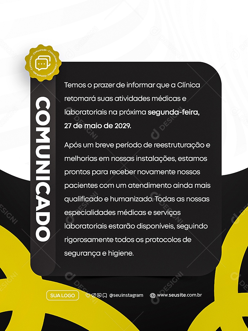 Comunicado Clinica Social Media PSD Editável