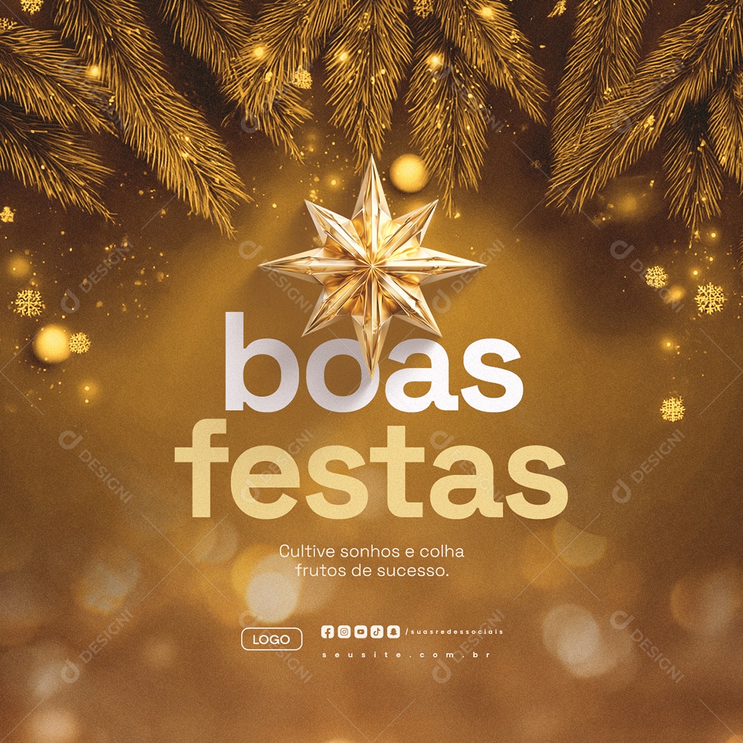 Boas Festas Cultive Sonhos e Colha Frutos de Sucesso Social Media PSD Editável