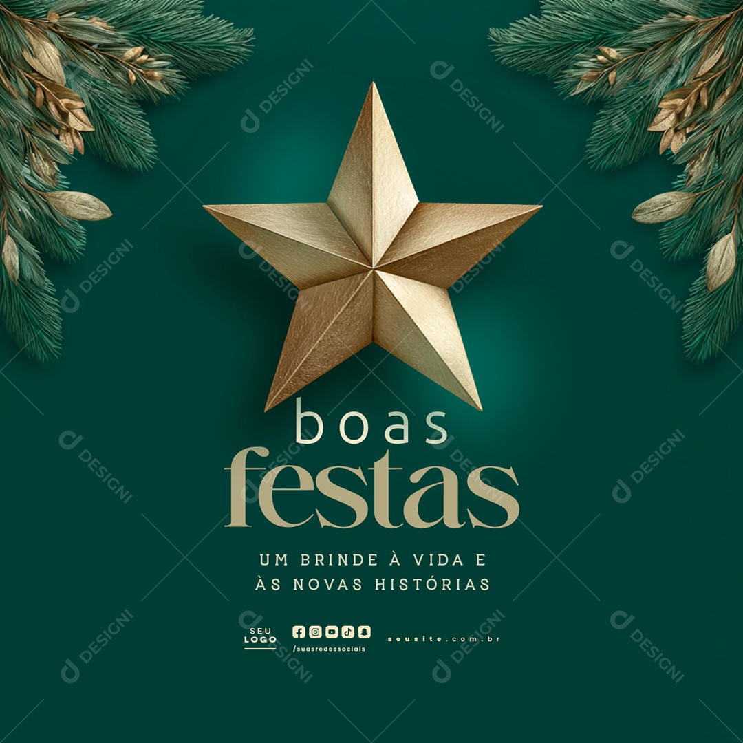 Boas Festas Um Brinde à Vida e Às Novas Histórias Social Media PSD Editável