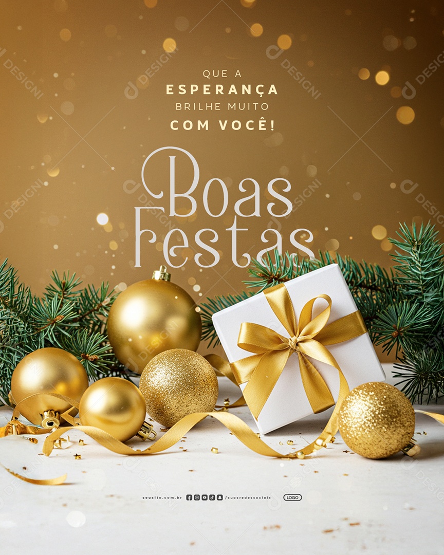 Boas Festas Que a Esperança Brilhe Muito com Você Social Media PSD Editável