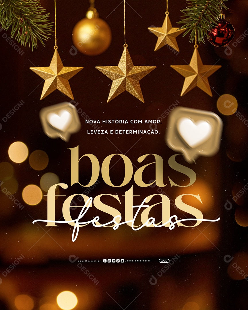 Boas Festas Novas Histórias com Amor Social Media PSD Editável