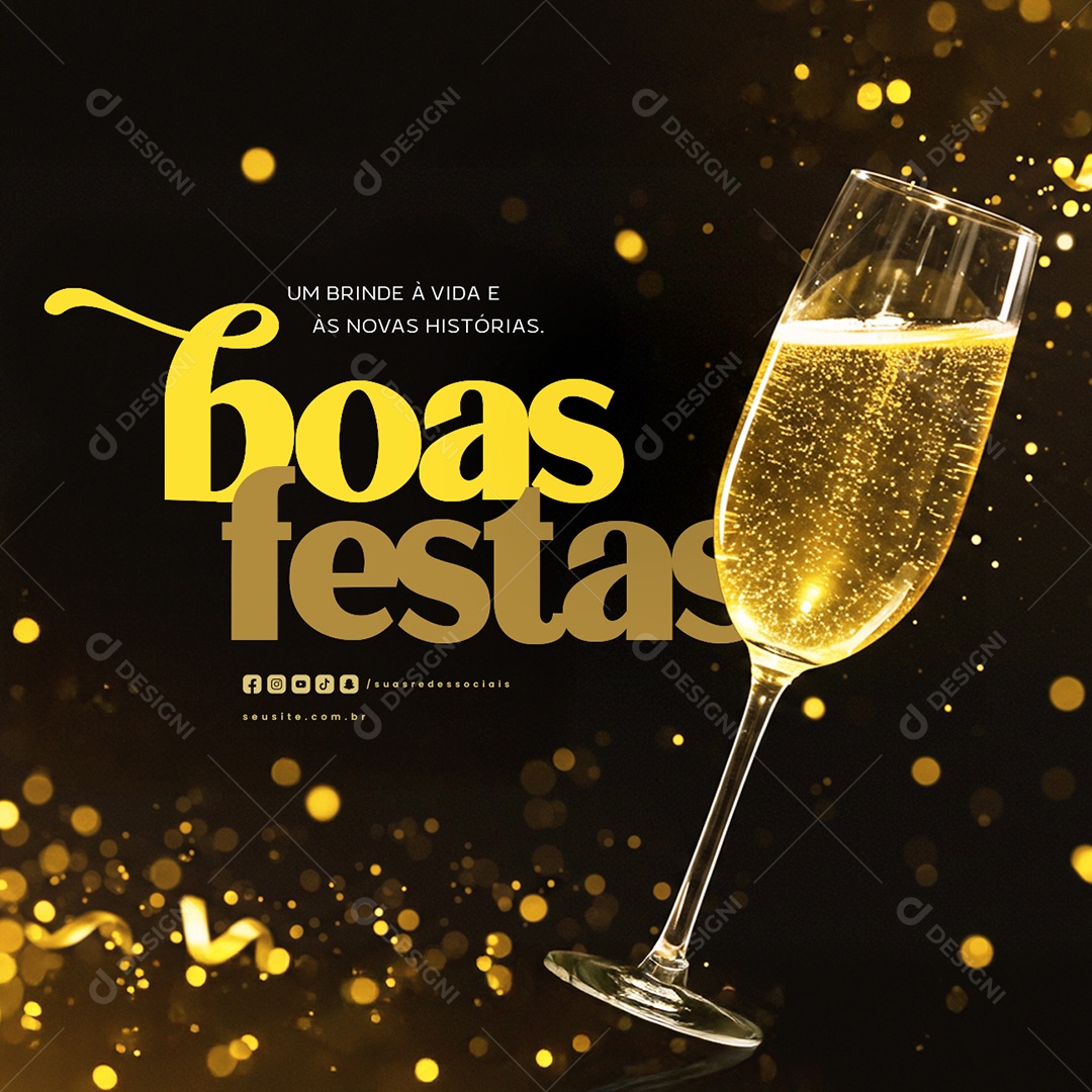 Boas Festas Um Brinde à Vida e Às Novas Histórias Social Media PSD Editável