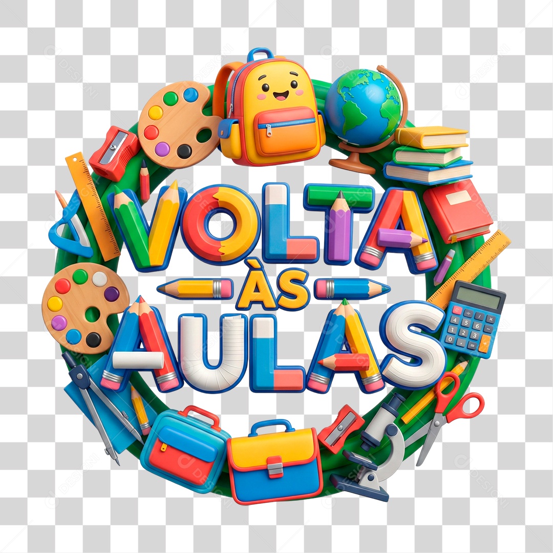 Selo 3D Volta às Aulas PNG Transparente