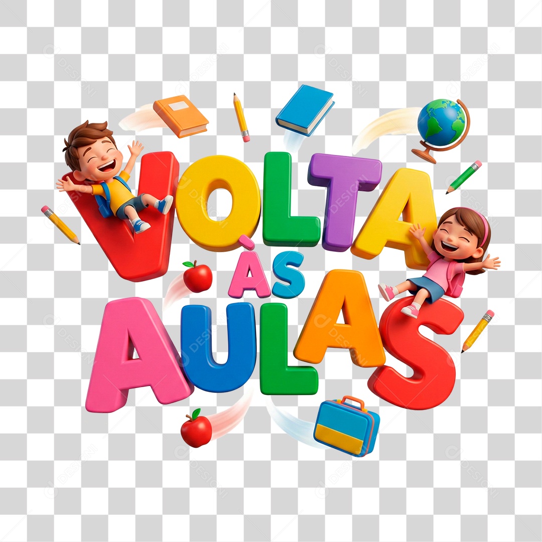 Selo 3D Volta às Aulas PNG Transparente