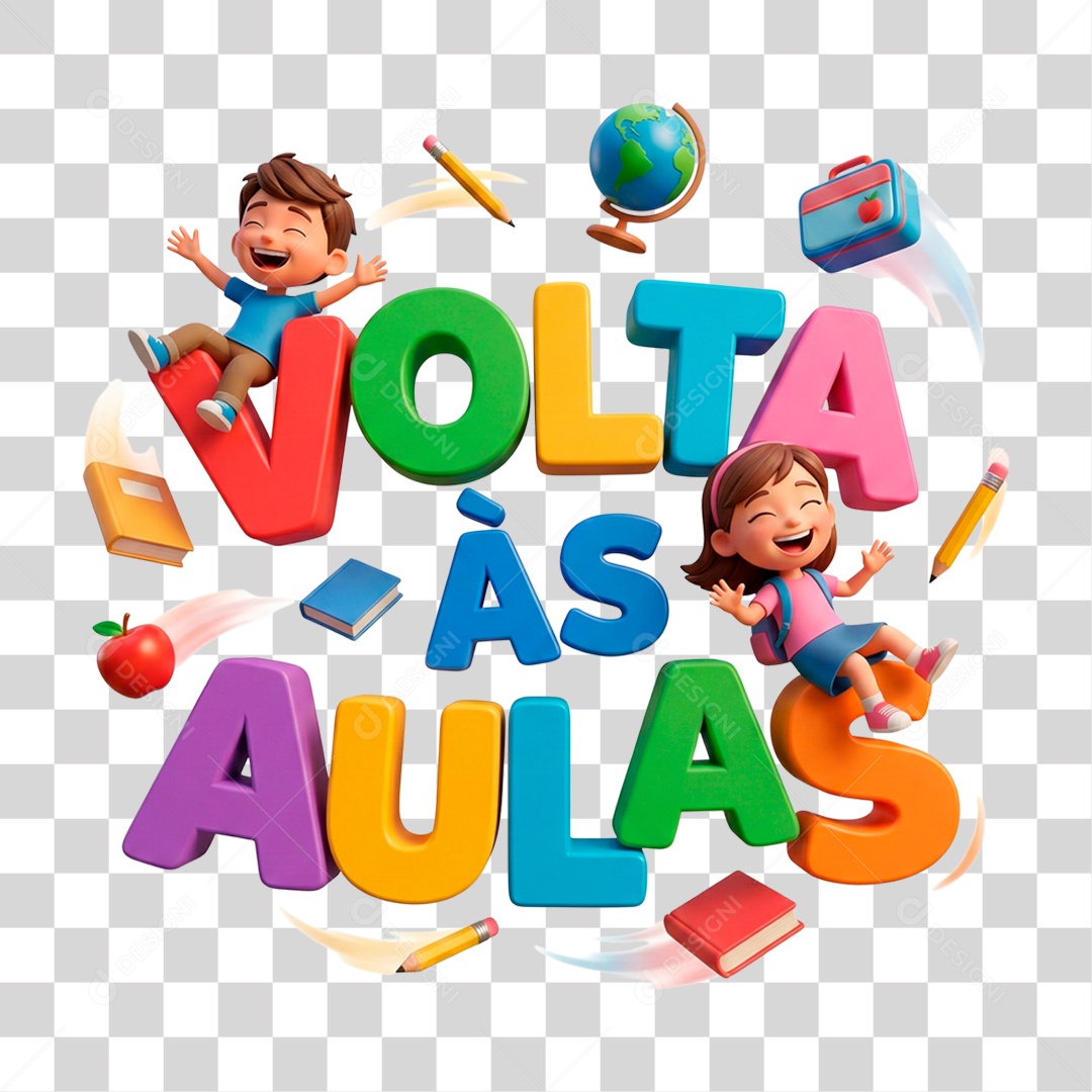Selo 3D Volta às Aulas PNG Transparente
