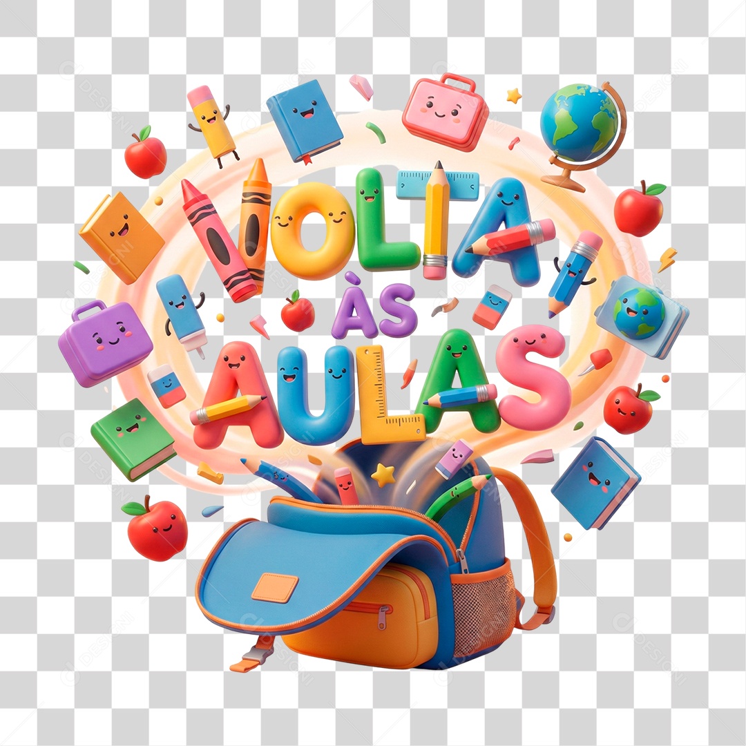 Selo 3D Volta às Aulas PNG Transparente