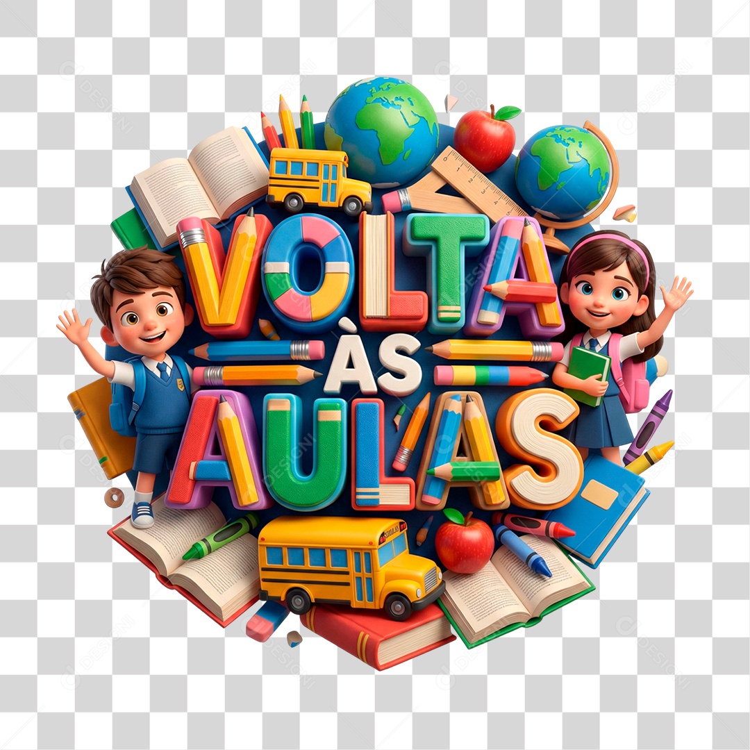 Selo 3D Volta às Aulas PNG Transparente