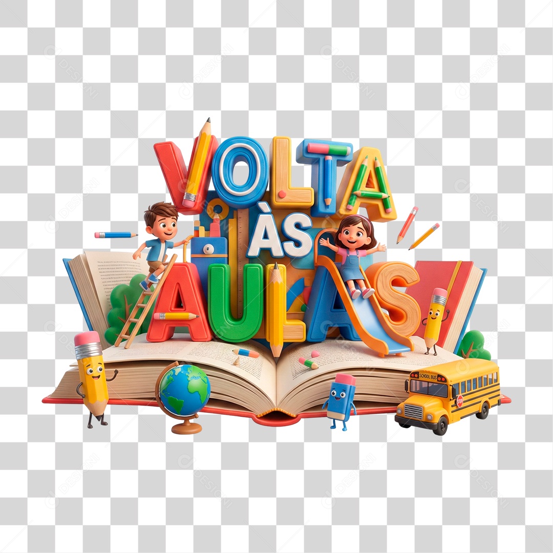 Selo 3D Volta às Aulas PNG Transparente