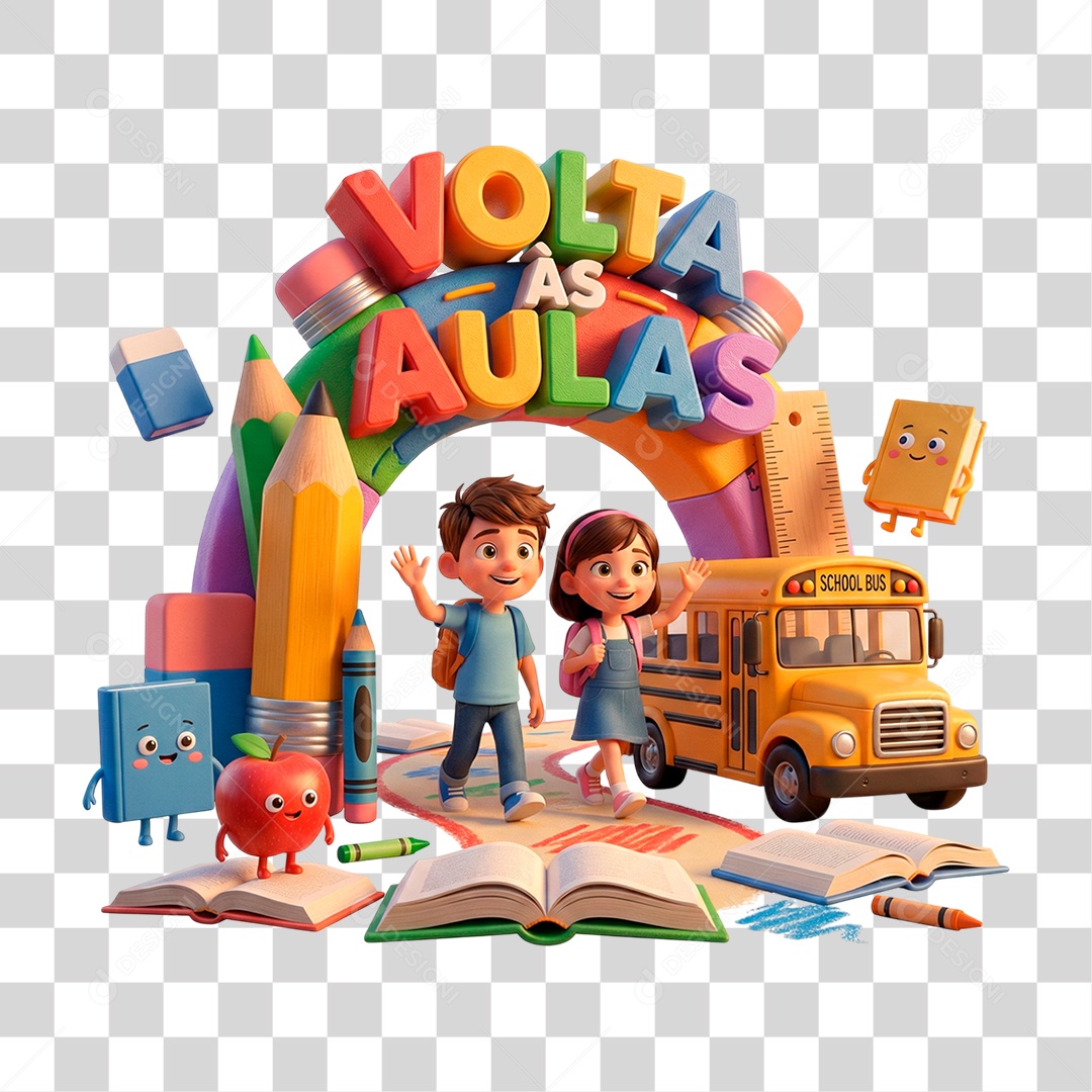 Selo 3D Volta às Aulas PNG Transparente