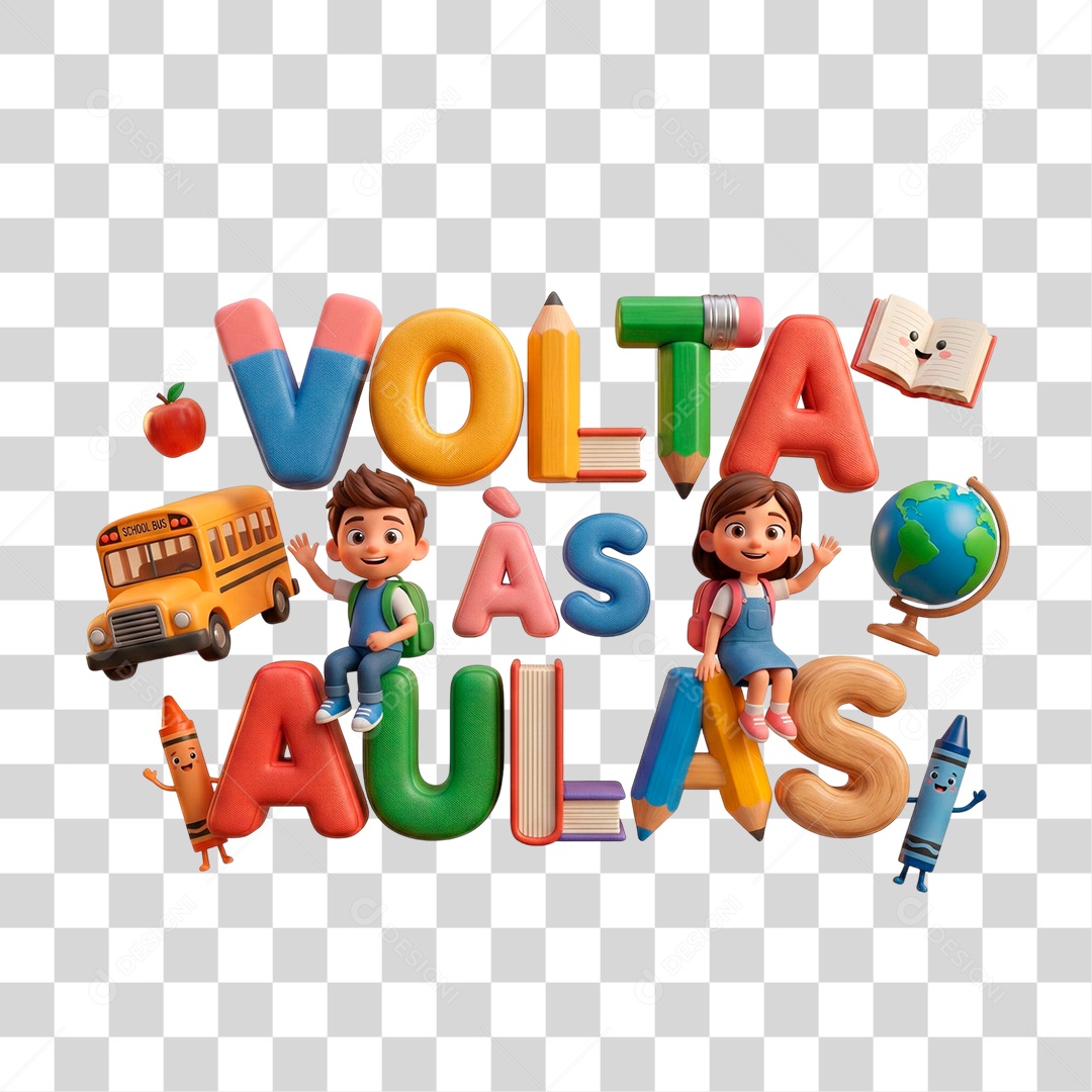 Selo 3D Volta às Aulas PNG Transparente