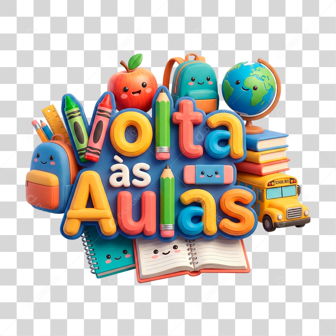 Selo 3D Volta às Aulas PNG Transparente