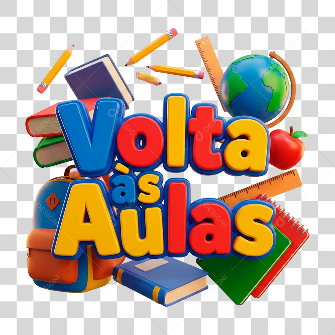 Selo 3D Volta às Aulas PNG Transparente