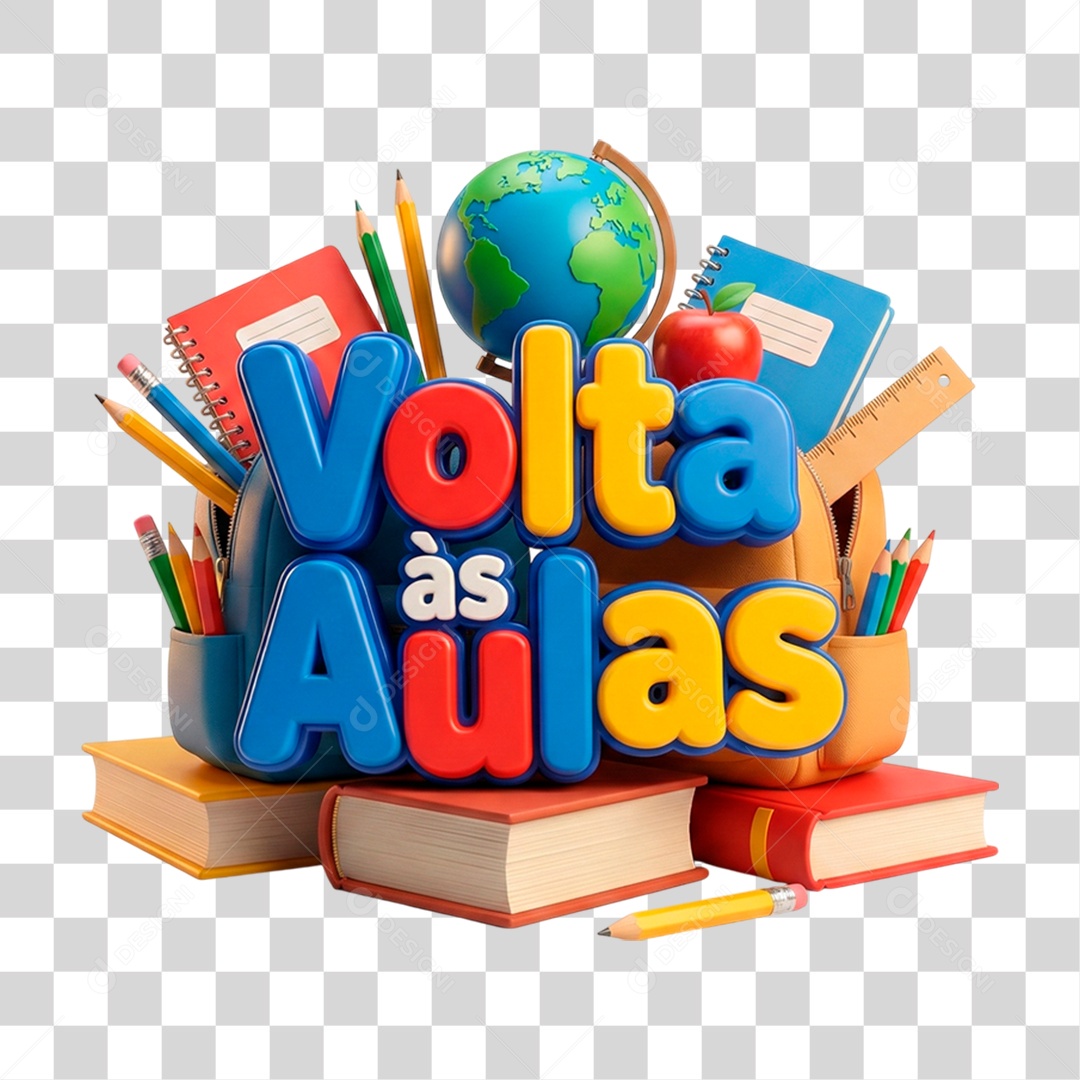 Selo 3D Volta às Aulas PNG Transparente