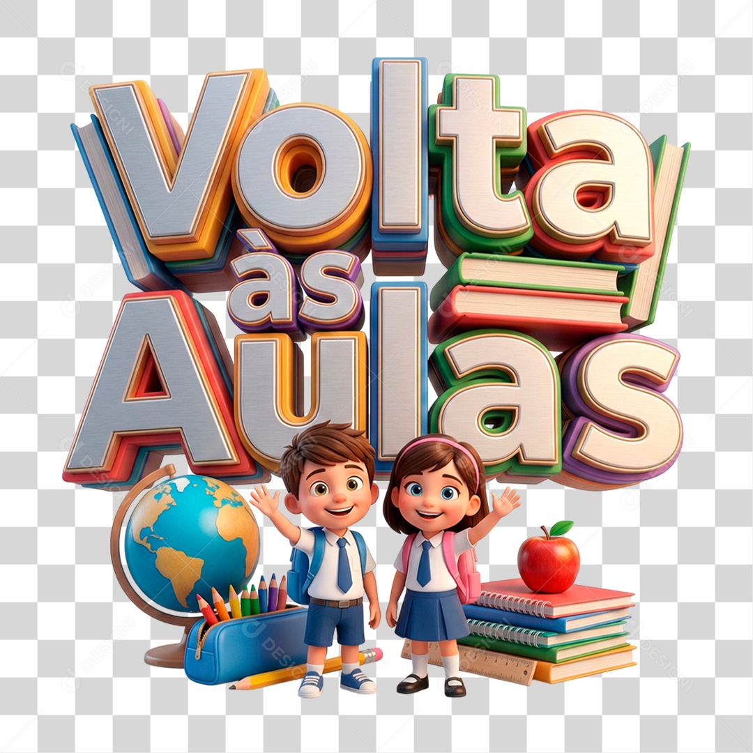 Selo 3D Volta às Aulas PNG Transparente