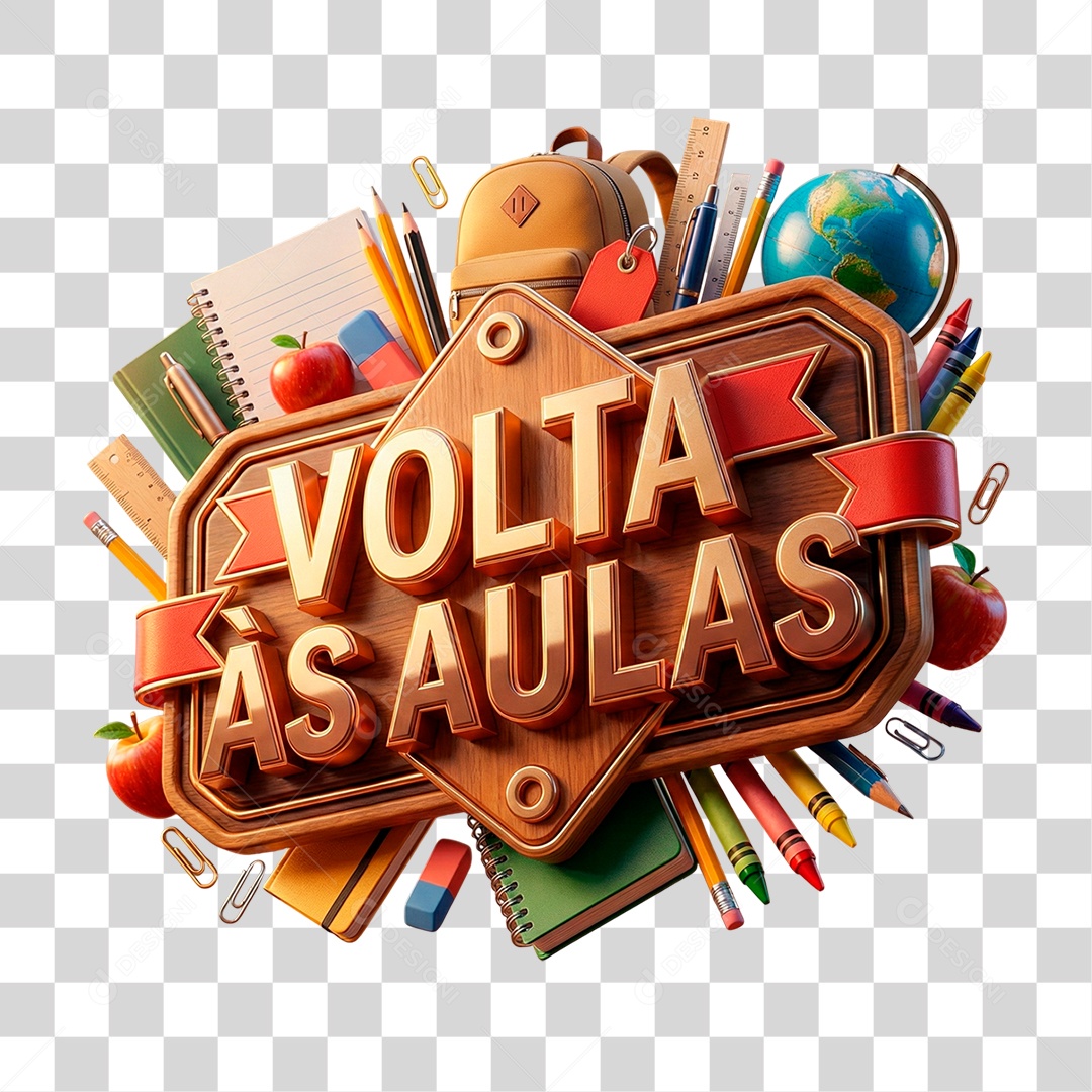 Selo 3D Volta às Aulas PNG Transparente