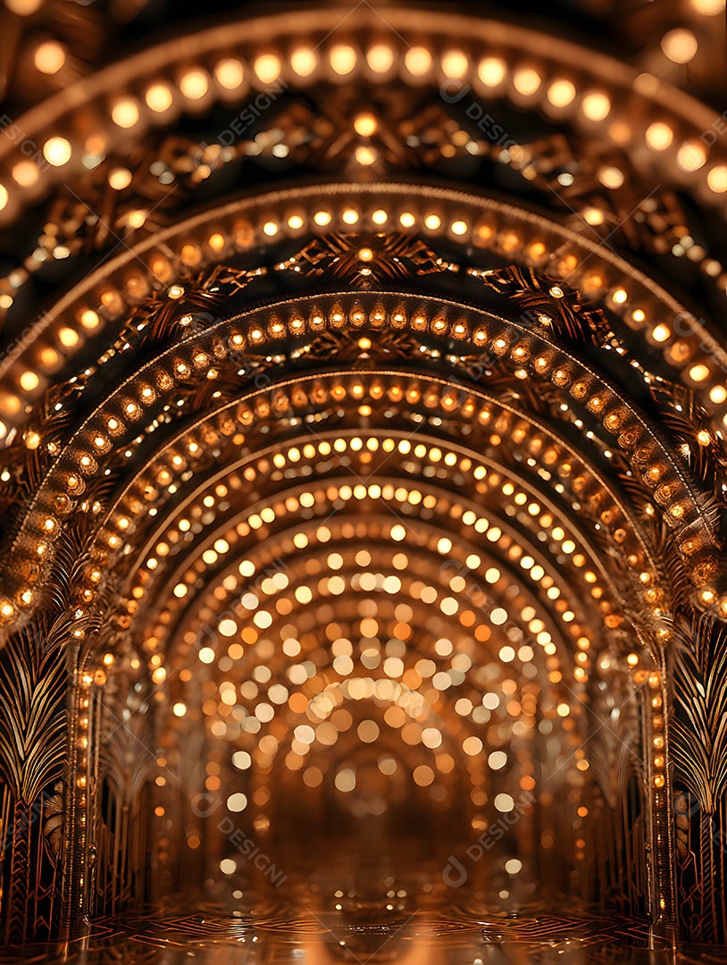 Um palco em uma renderização 3D na cor dourada