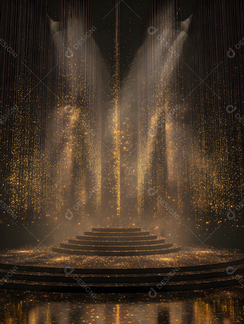 Um palco em uma renderização 3D na cor dourada