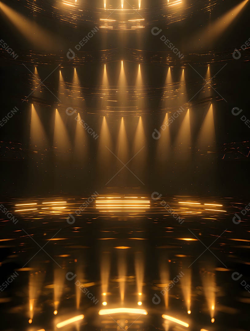 Um palco em uma renderização 3D na cor dourada