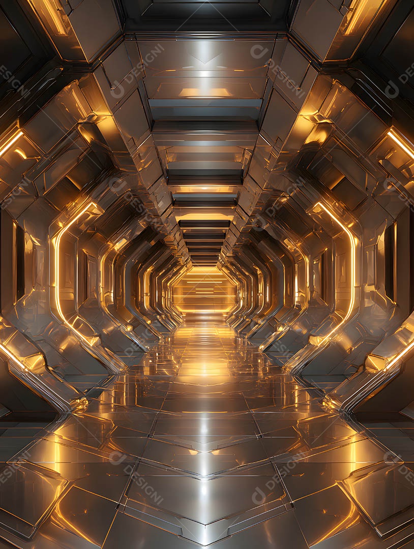 Um palco em uma renderização 3D na cor dourada