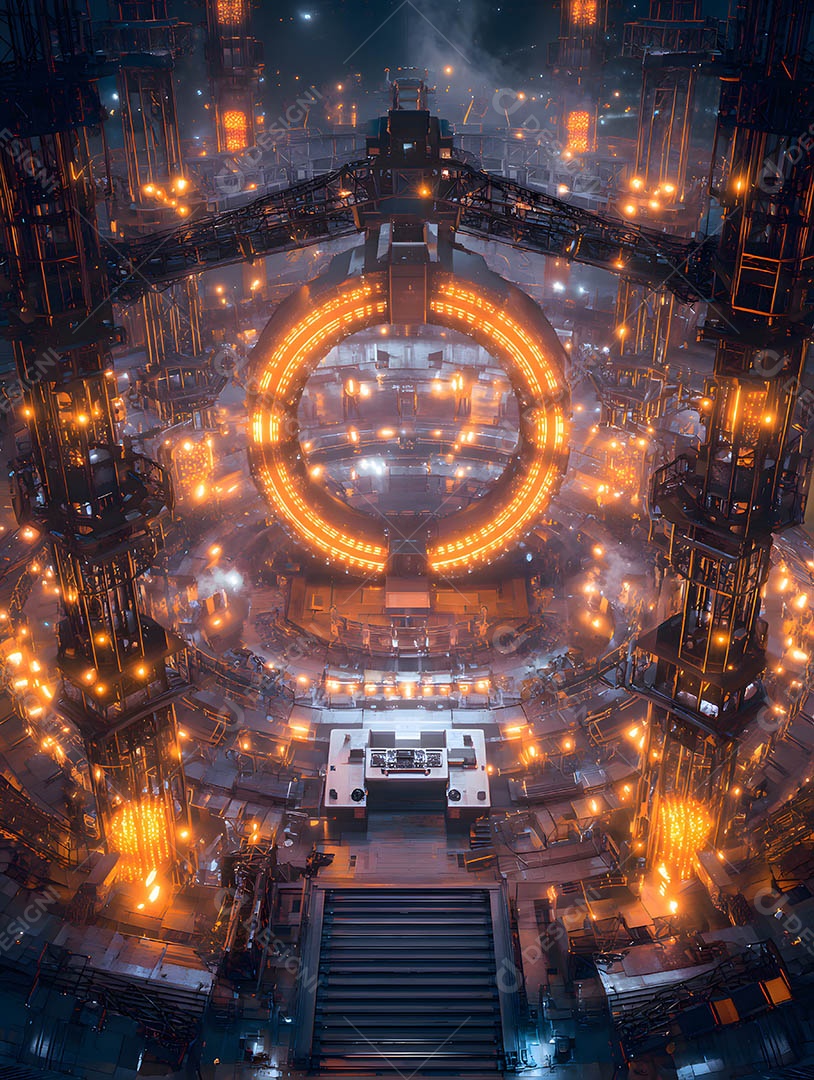 Um palco em uma renderização 3D na cor dourada