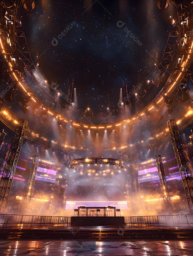 Um palco em uma renderização 3D na cor dourada