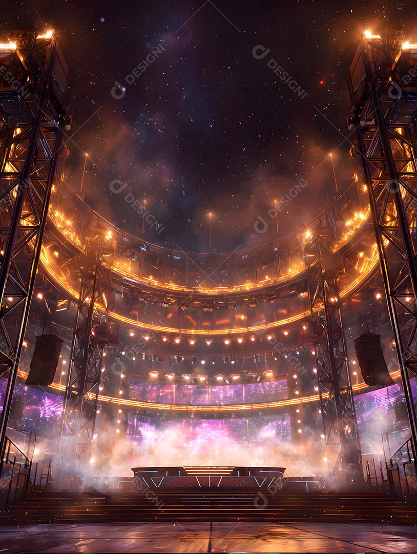 Um palco em uma renderização 3D na cor dourada