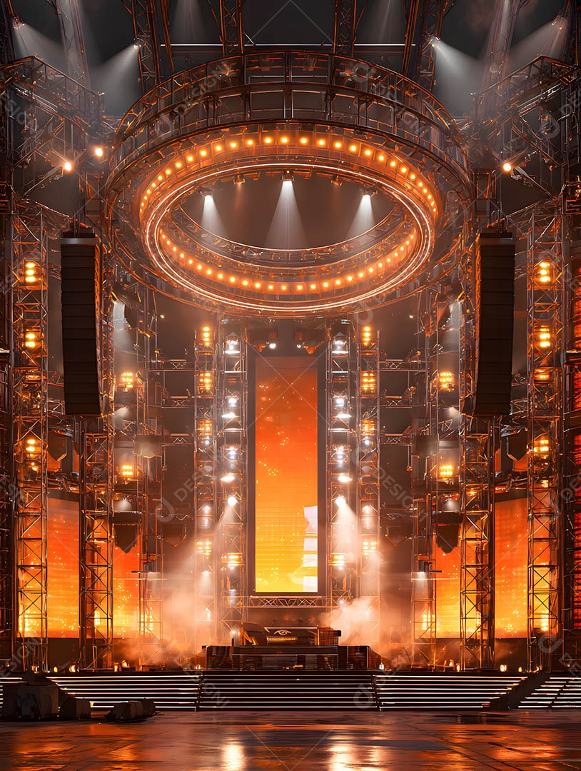 Um palco em uma renderização 3D na cor dourada